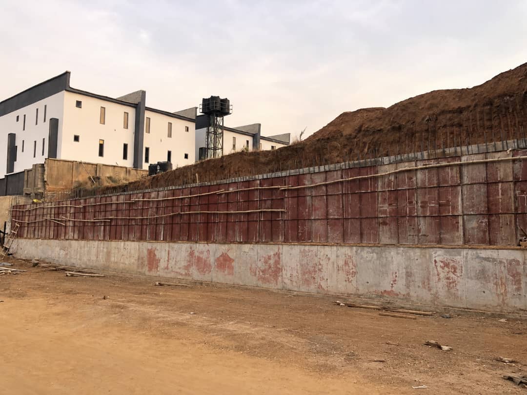 Concrete retaining wall construction at the Katampe Ext. Abuja project